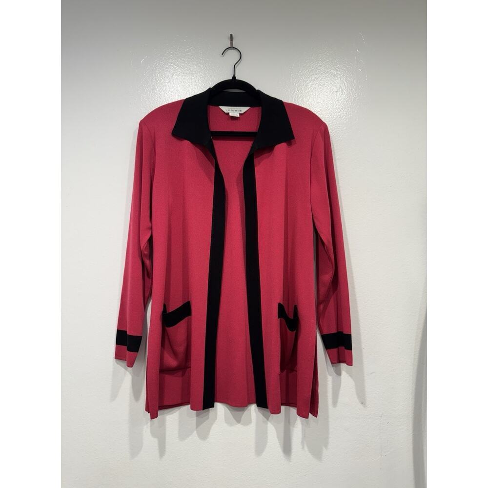 Exclusively Misook Open Front Pink‎ Fuchsia Cardigan Women's Size Small Black